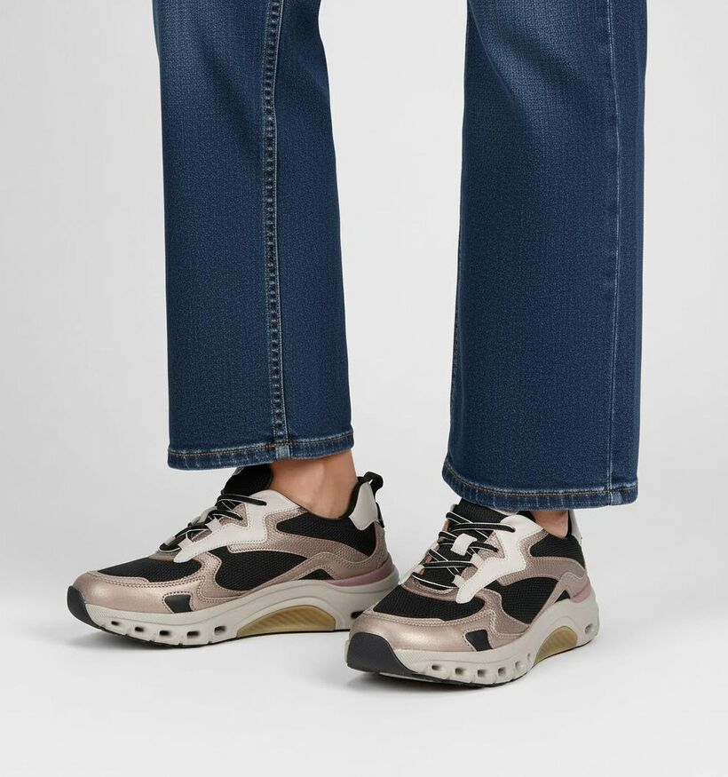 Gabor Rollingsoft Beige/Zwarte Sneakers voor dames (361601) - geschikt voor steunzolen