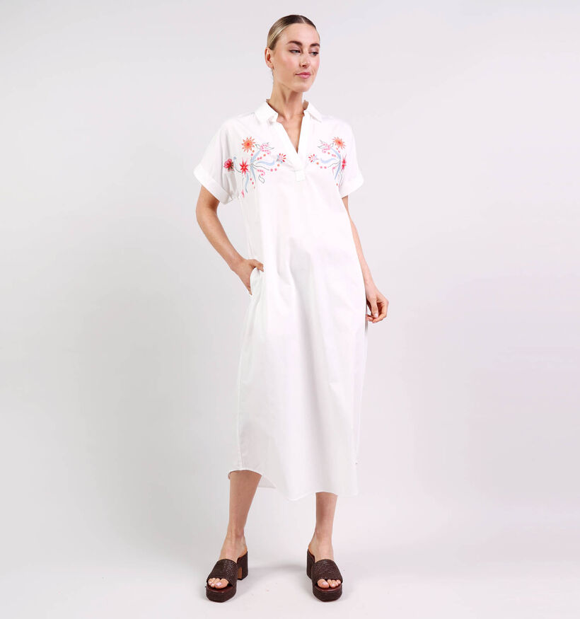 Vero Moda Lina 7/8 V-Neck Robe mi-longue en Blanc pour femmes (374944)