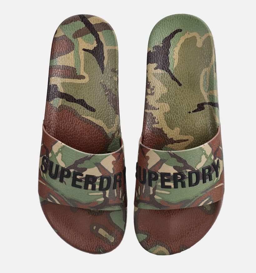 Superdry Camo Print Pool Slide Claquettes en Vert kaki/Marron pour hommes (369497)