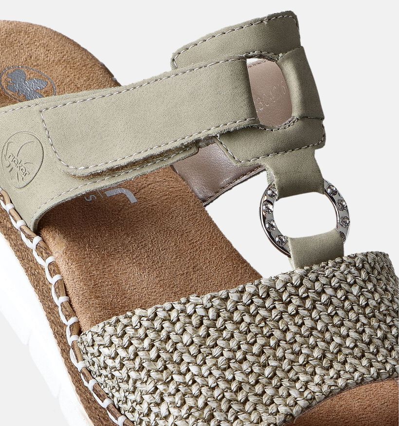 Rieker Nu-pieds talon compensé en Vert Khaki pour femmes (354973)