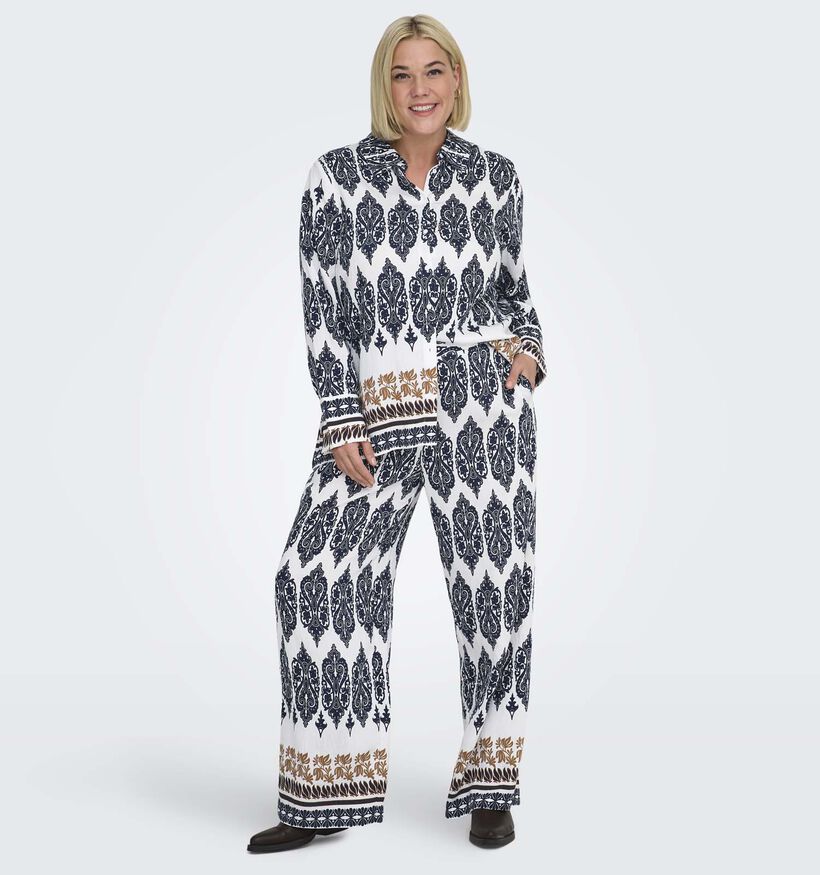 ONLY Carmakoma Havana Pantalon en Blanc/Bleu fonc&eacute; pour femmes (374865)