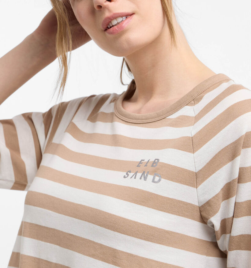 Elbsand Celin Bruine/Witte T-shirt met Lange Mouwen voor dames (381284)