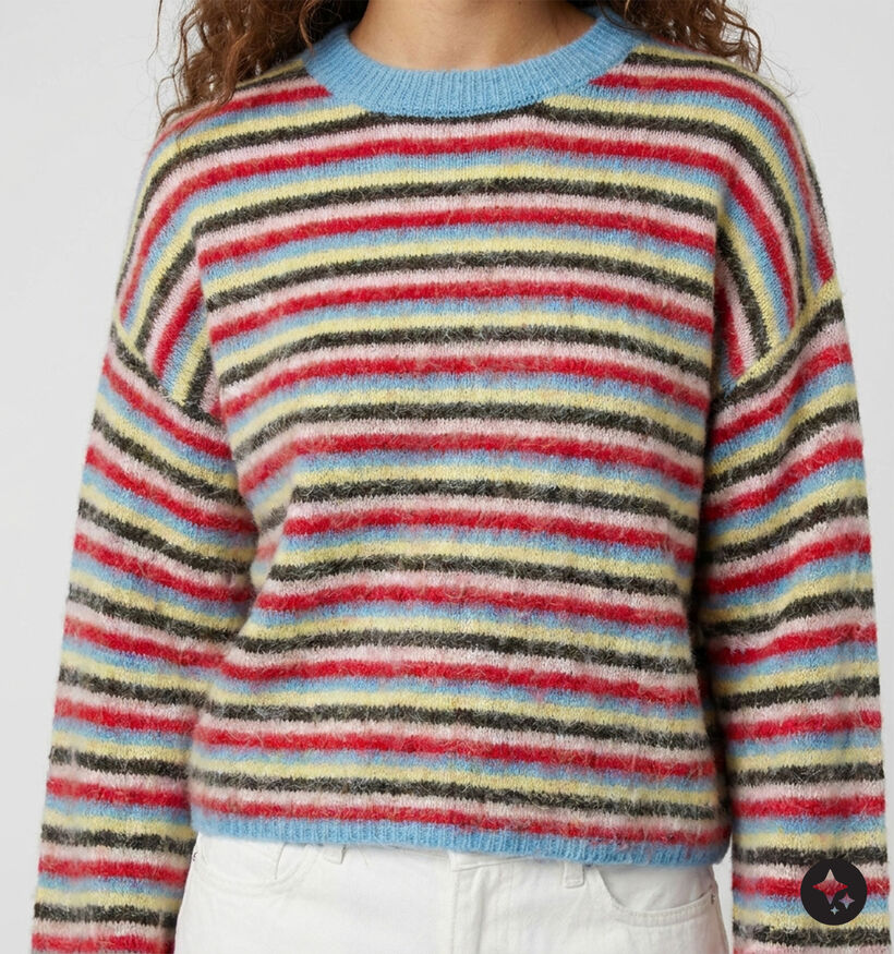 Pieces Ada Pull en Rouge/Bleu pour femmes (379327)