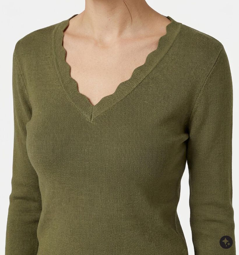Pieces Celia Sphagnum Groene T-shirt met Lange Mouwen voor dames (382094)