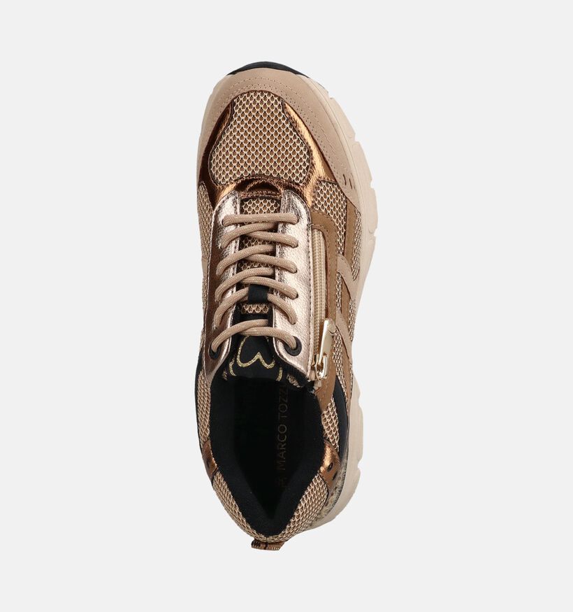 Marco Tozzi Gouden/Bruine Sneakers met Veter en Rits voor dames (376547) - geschikt voor steunzolen