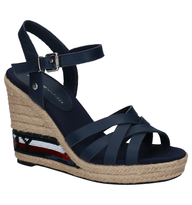 Tommy Hilfiger Sequins High Wedge Blauwe Sandalen in leer (268590)