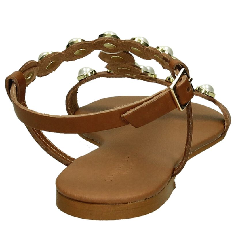 Platte Sandalen met Kralen Cognac Christian Di Riccio, , pdp