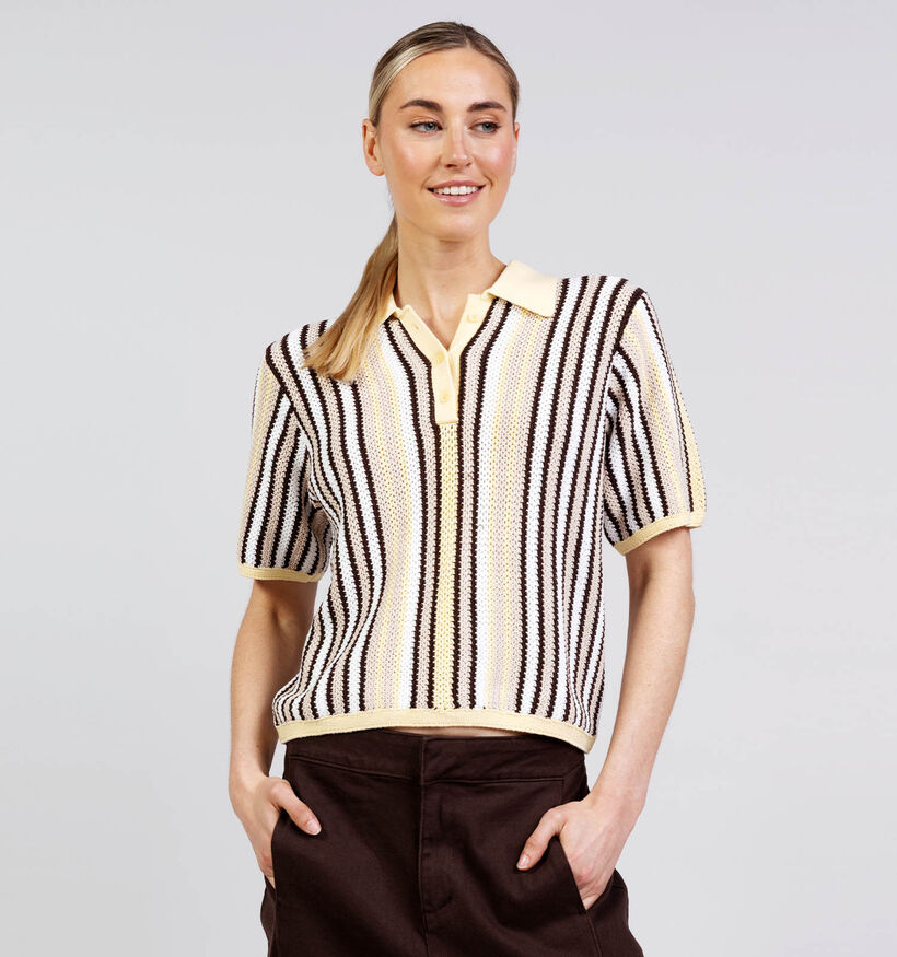 Minus Katie Knit Stripe Polo T-shirt en Jaune pour femmes (374233)