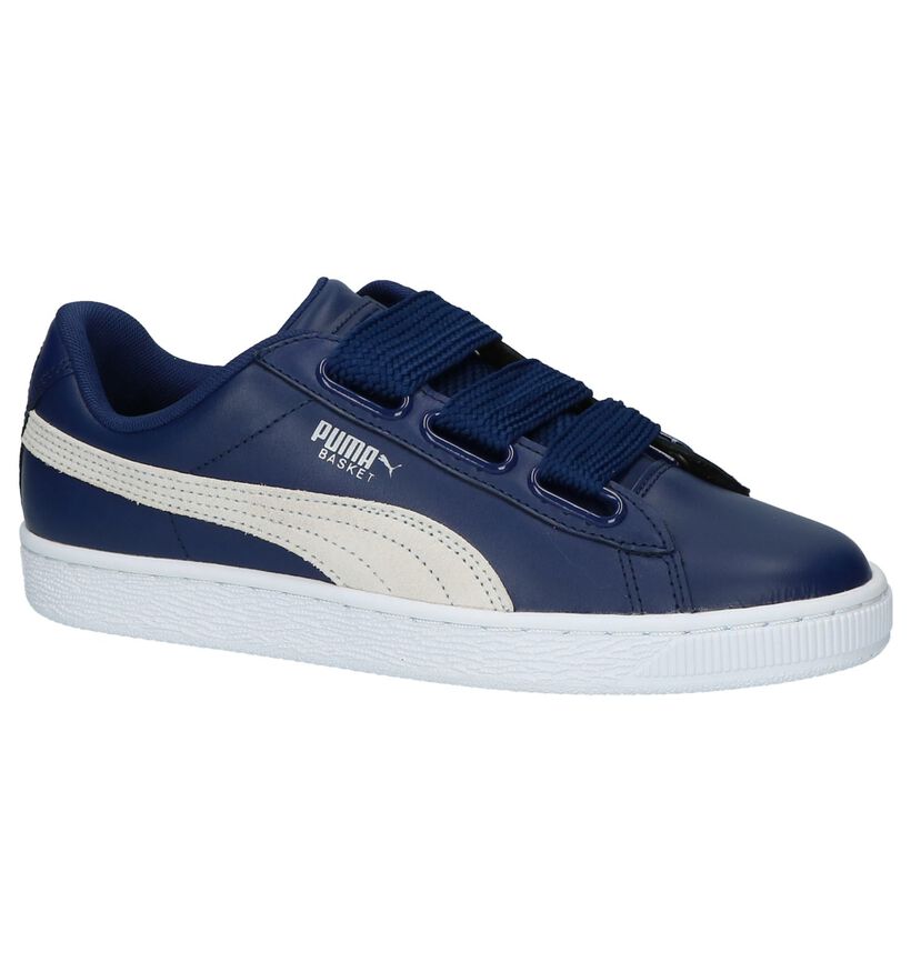 Puma Basket Heart Lage Sneakers Zwart in leer (199464)