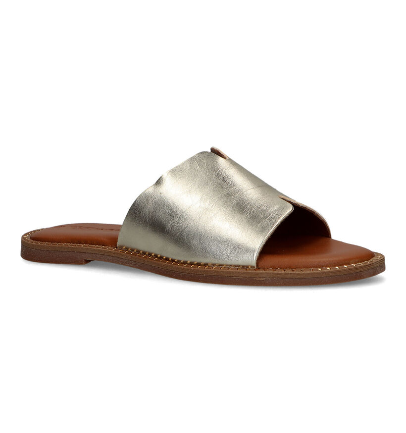 Tamaris Groene Platte slippers in leer (335495)