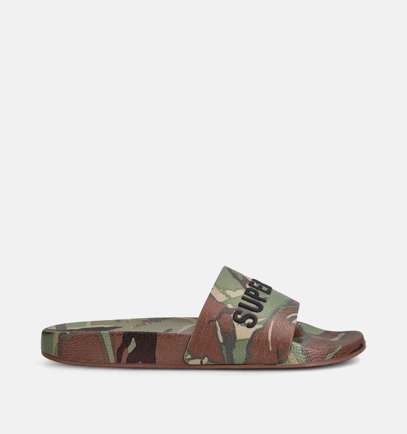 Superdry Camo Print Pool Slide Claquettes en Vert kaki/Marron pour hommes (369497)