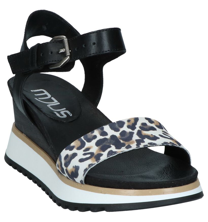 Zwarte Sandalen met Sleehak Mjus in leer (243075)