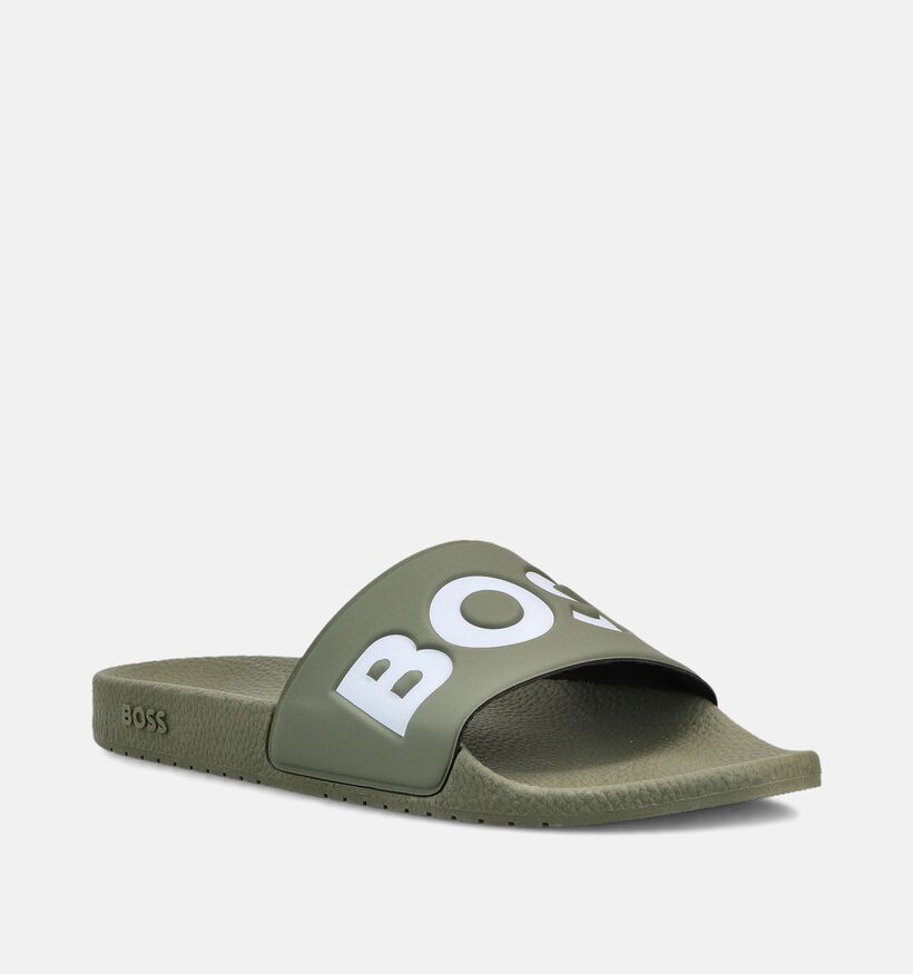 BOSS Aryeh Slide Claquettes en Vert kaki pour hommes (369004)