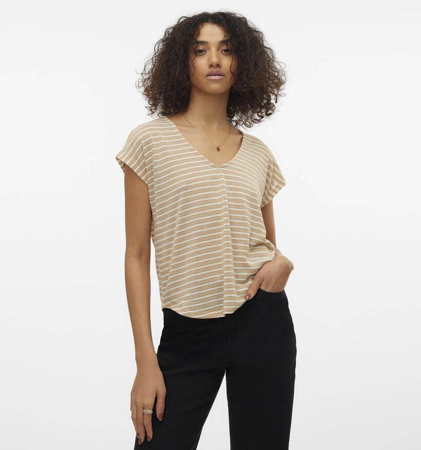 Vero Moda Gatja Bruin Gestreept T-shirt voor dames (335346)