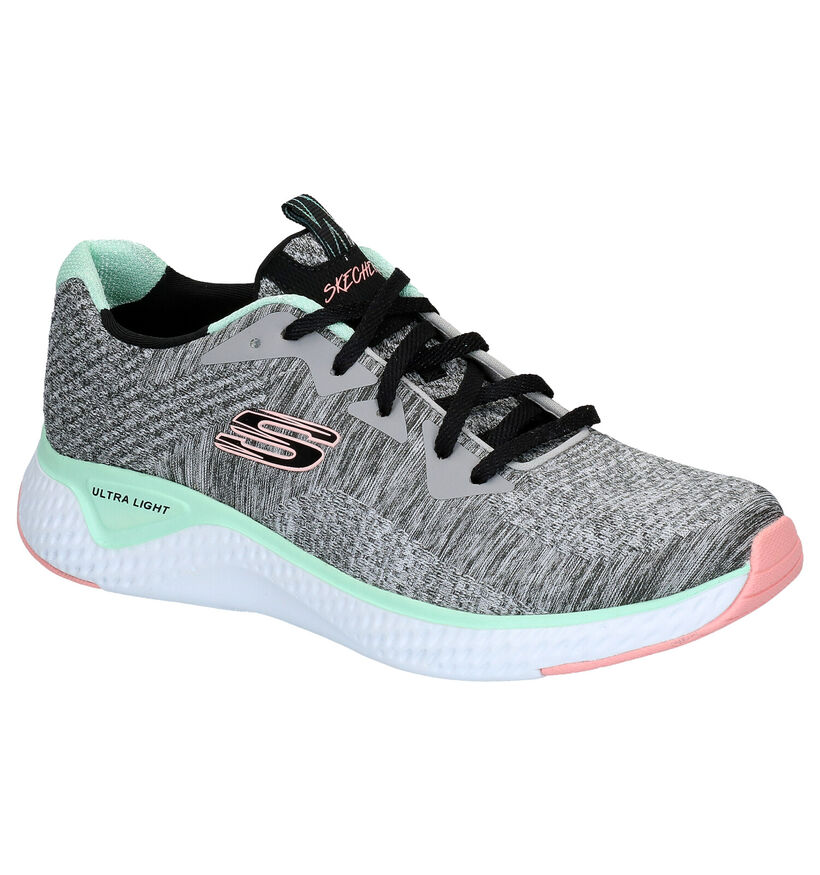 Skechers Solar Fuse Grijze Sneakers in stof (266931)