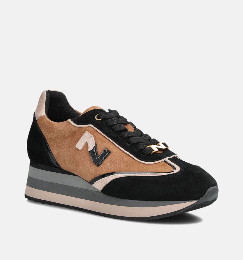 Nathan-Baume Camelo Baskets en Noir/Marron pour femmes (363618) - pour semelles orthopédiques