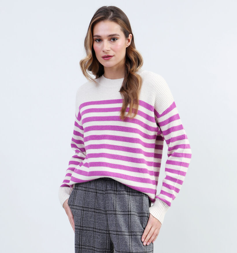 Vila Ril Rib Stripe Ecru Pull voor dames (335470)