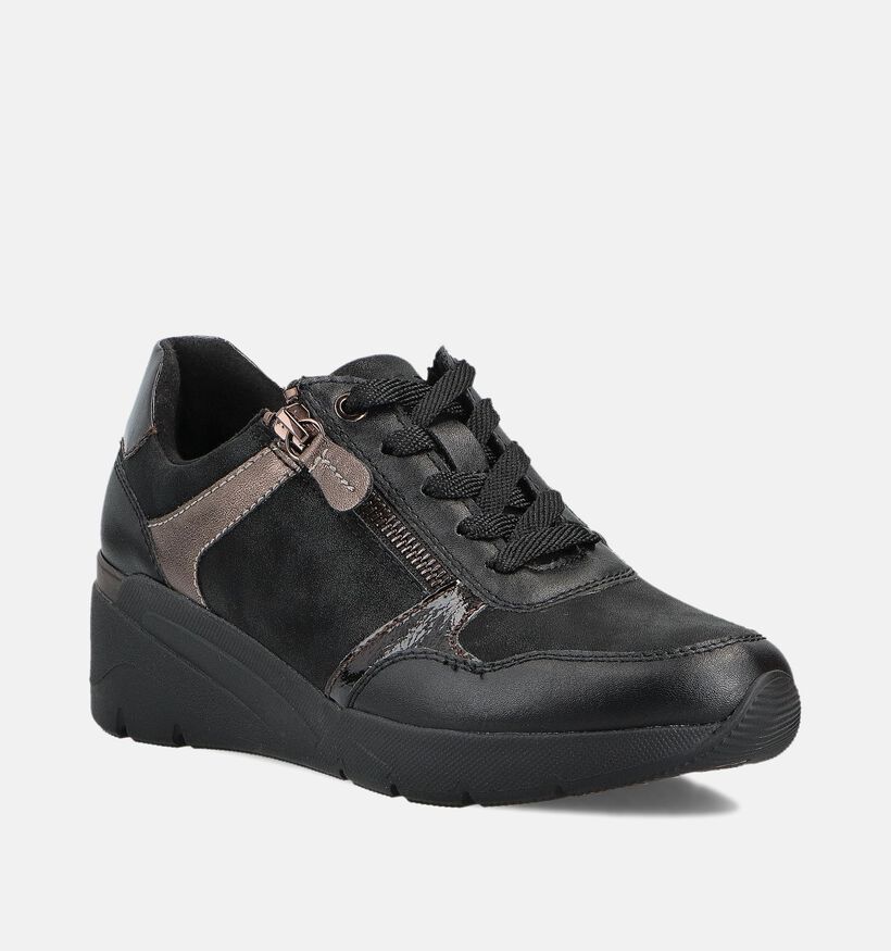 Jana Zwarte Sneakers met Veter en Rits voor dames (360423) - geschikt voor steunzolen