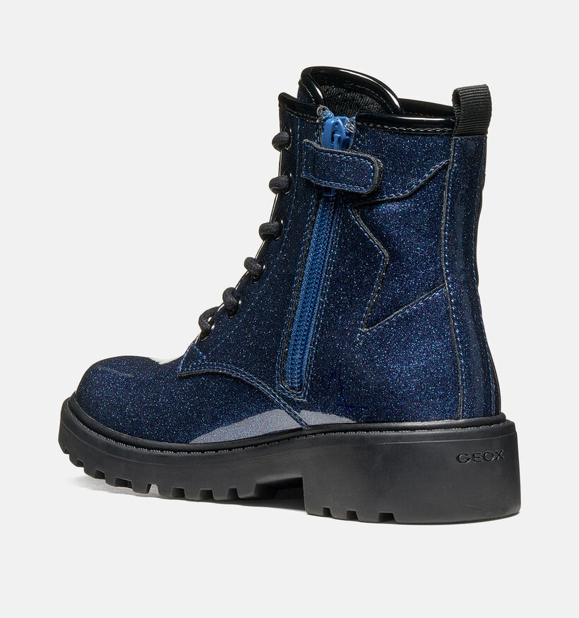 Geox Casey Blue Glitter Boots &agrave; lacets en Bleu pour filles (376268) - pour semelles orthop&eacute;diques