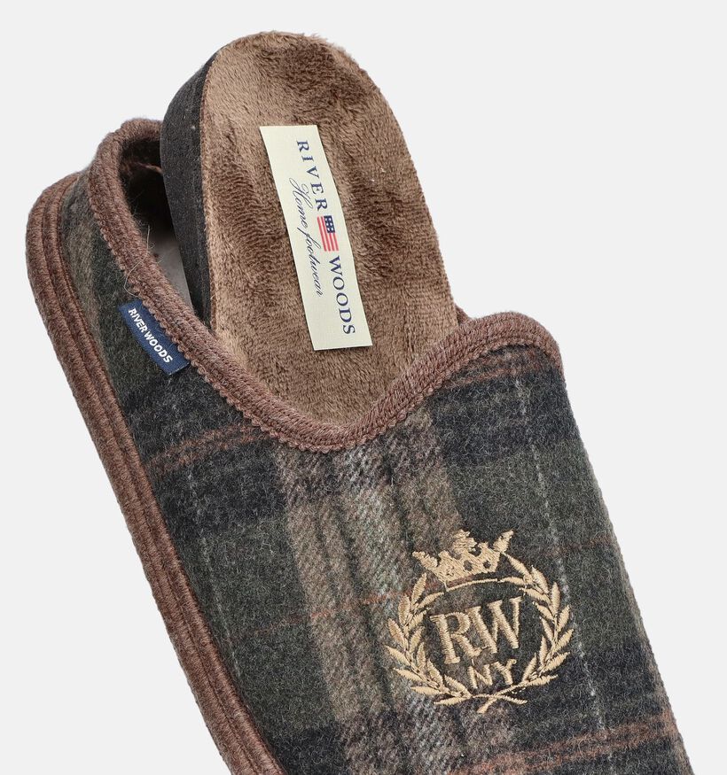 River Woods Enzo Pantoufles en Vert/Marron pour hommes (381216) - pour semelles orthop&eacute;diques