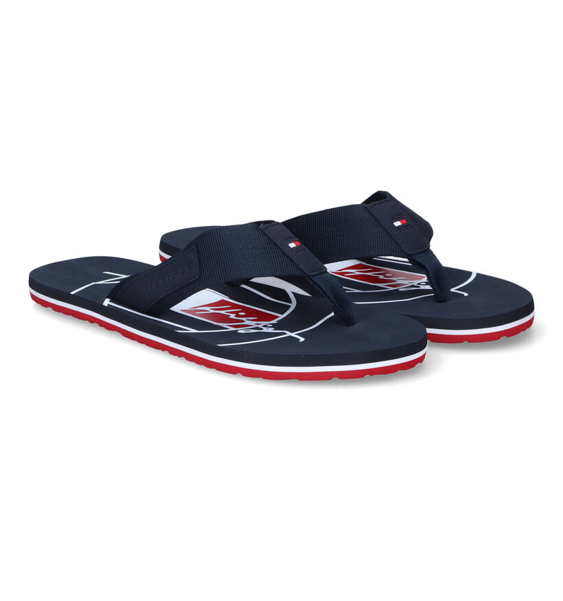 Tommy Hilfiger Embossed Blauwe Teenslippers in stof (304680)