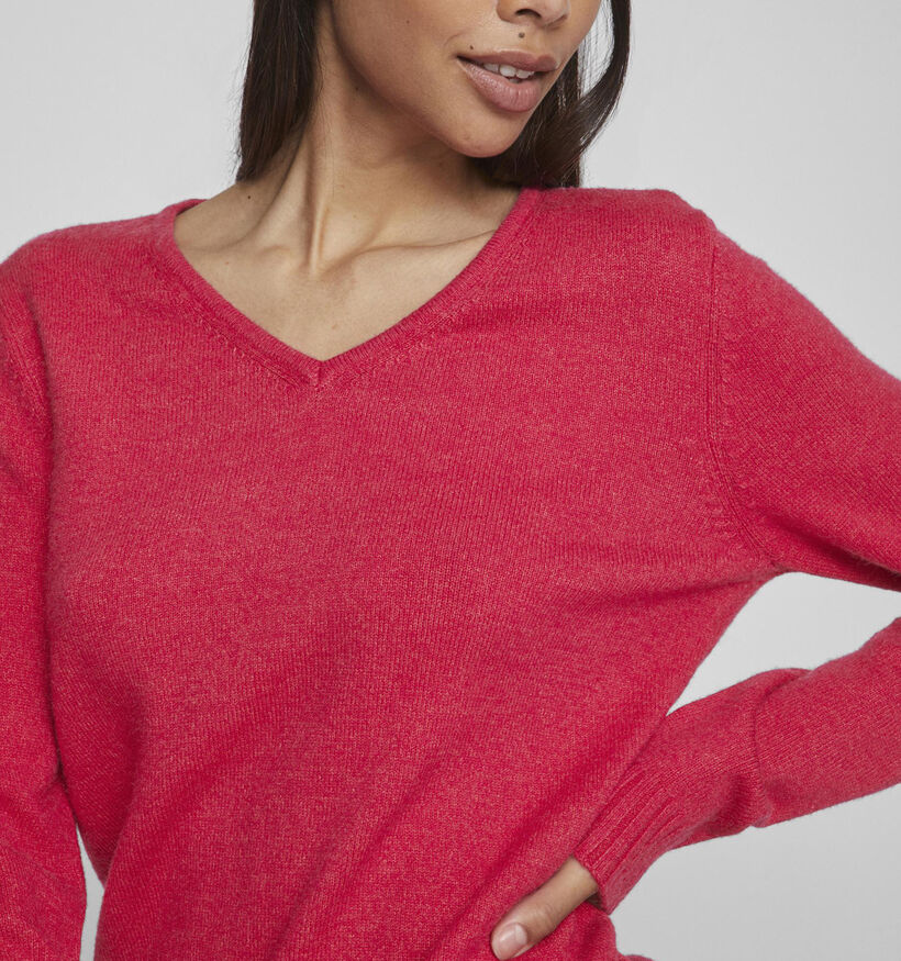 Vila Ril Pull avec col en V en Fuchsia pour femmes (345343)