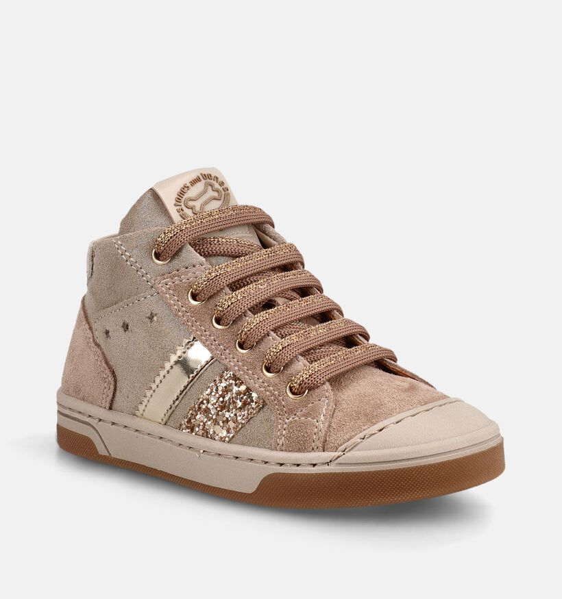 STONES and BONES Debby Donkerbeige Schoenen met Veter en Rits voor meisjes (381402) - geschikt voor steunzolen