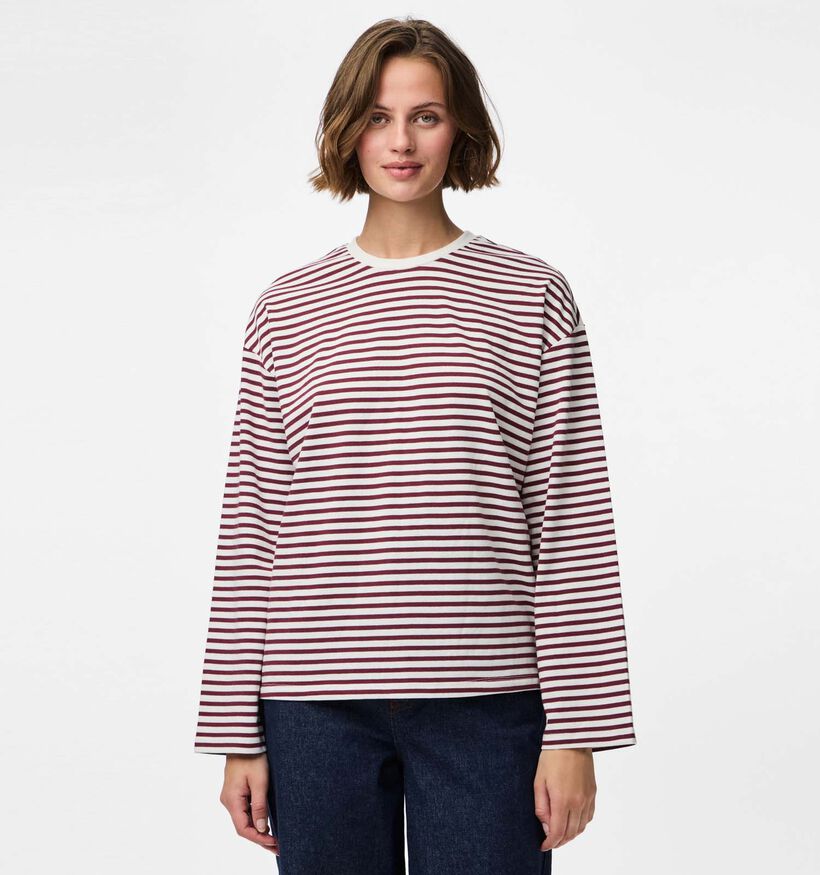 Pieces Sadie Rode/Witte T-shirt met Lange Mouwen voor dames (361139)