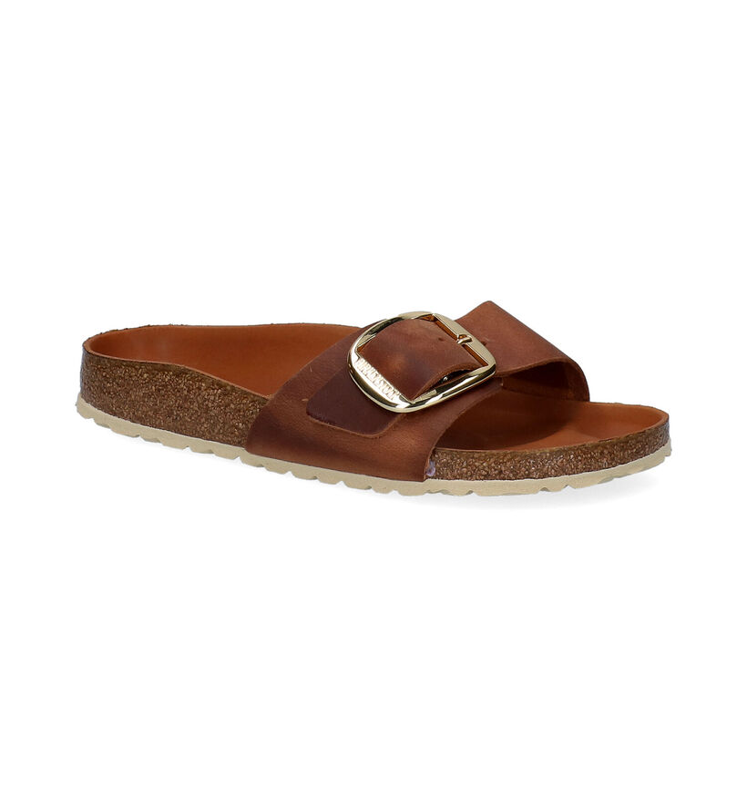 Birkenstock Madrid Big Buckle Cognac Slippers in kunstleer (322649)