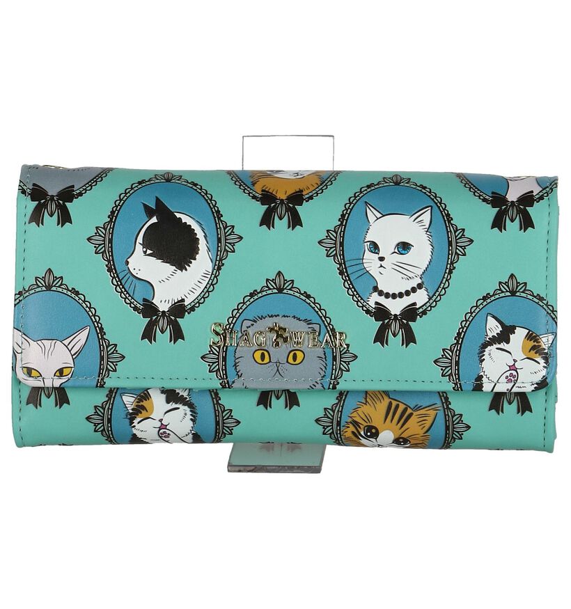 Turquoise Shagwear Cat Cameo Clutch Tasje in kunstleer (232854)