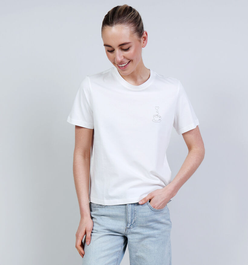 Vila Sybilla French Coffee T-shirt en Blanc pour femmes (368101)