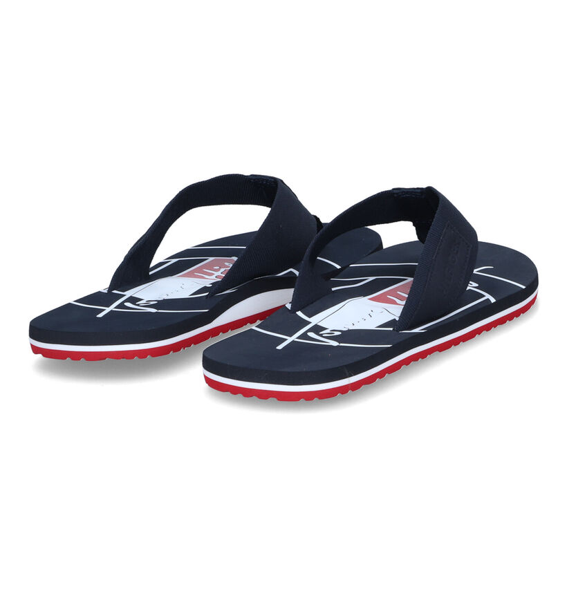 Tommy Hilfiger Embossed Blauwe Teenslippers in stof (304680)