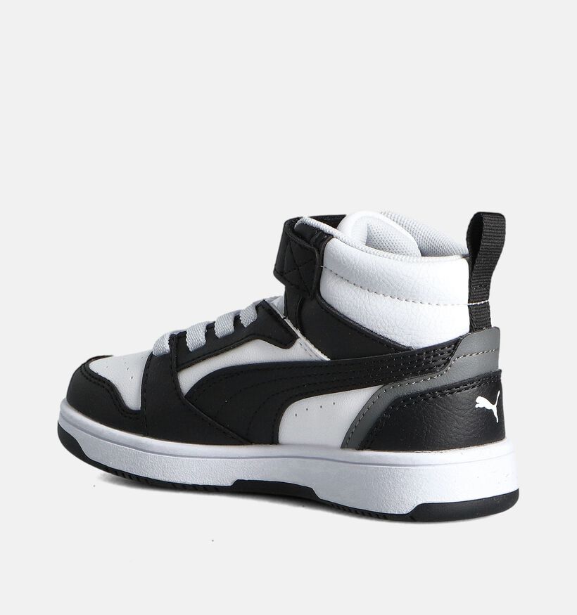 Puma Rebound V6 Mid Witte/Zwarte Sneakers voor jongens, meisjes (359215) - geschikt voor steunzolen