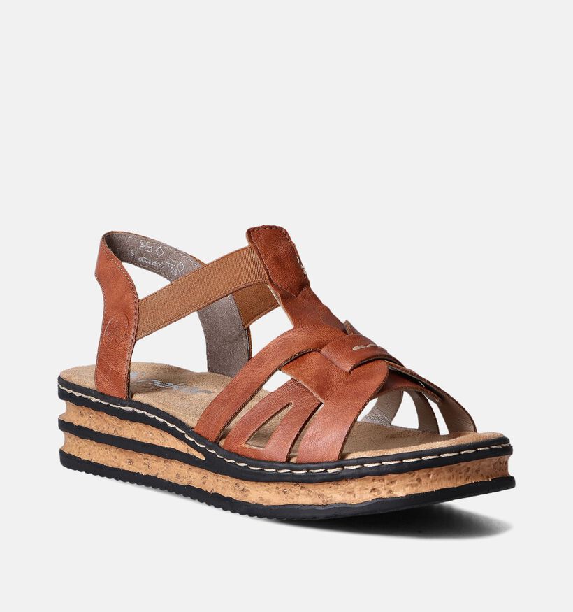 Rieker Sandales talon compensé en Cognac pour femmes (354948)