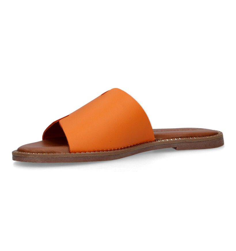 Tamaris Groene Platte slippers in leer (335495)
