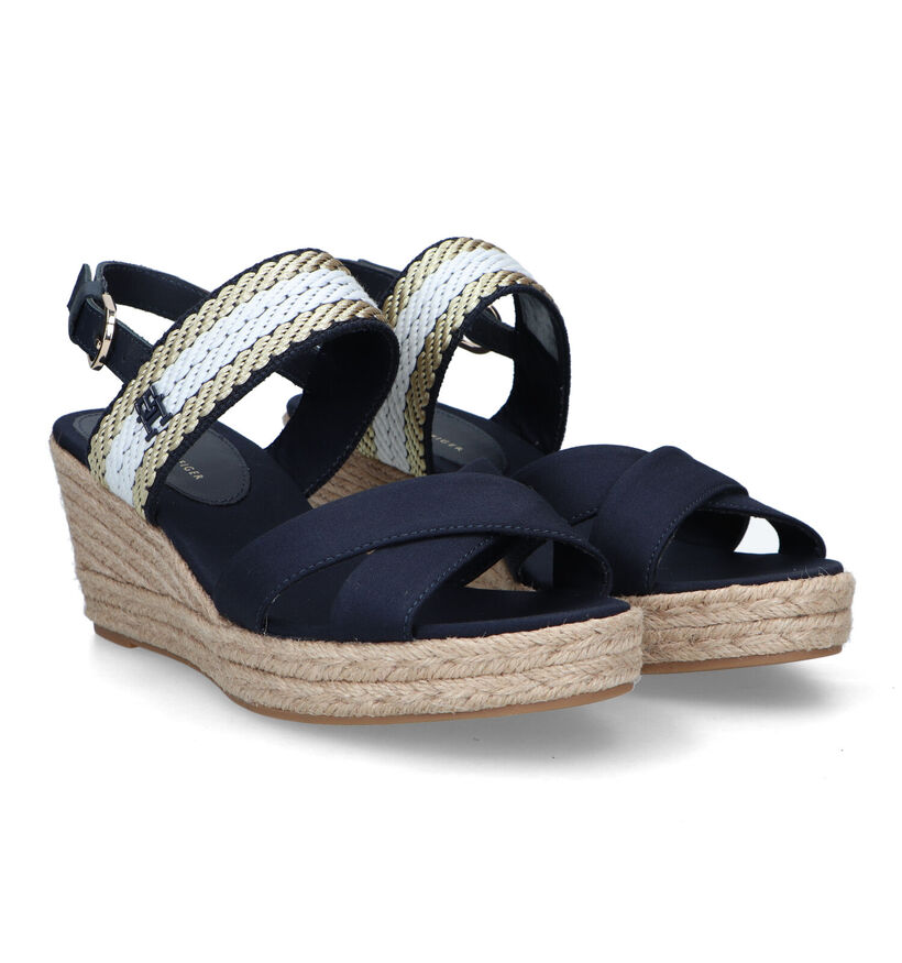 Tommy Hilfiger Golden Webbing Wedge Sandales en Bleu en textile (321017)