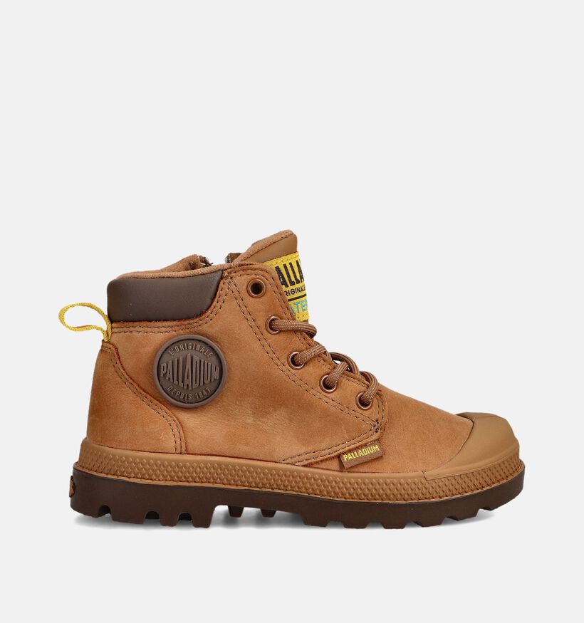 Palladium Pampa HI Cuff Waterproof Boots &agrave; lacets en Cognac pour gar&ccedil;ons (378505) - pour semelles orthop&eacute;diques