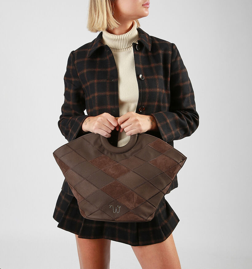 Woomen Neflier Patchwork Sac &agrave; main en Brun fonc&eacute; pour femmes (378678)