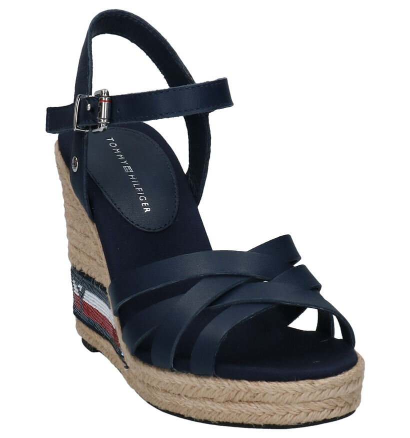 Tommy Hilfiger Sequins High Wedge Blauwe Sandalen in leer (268590)