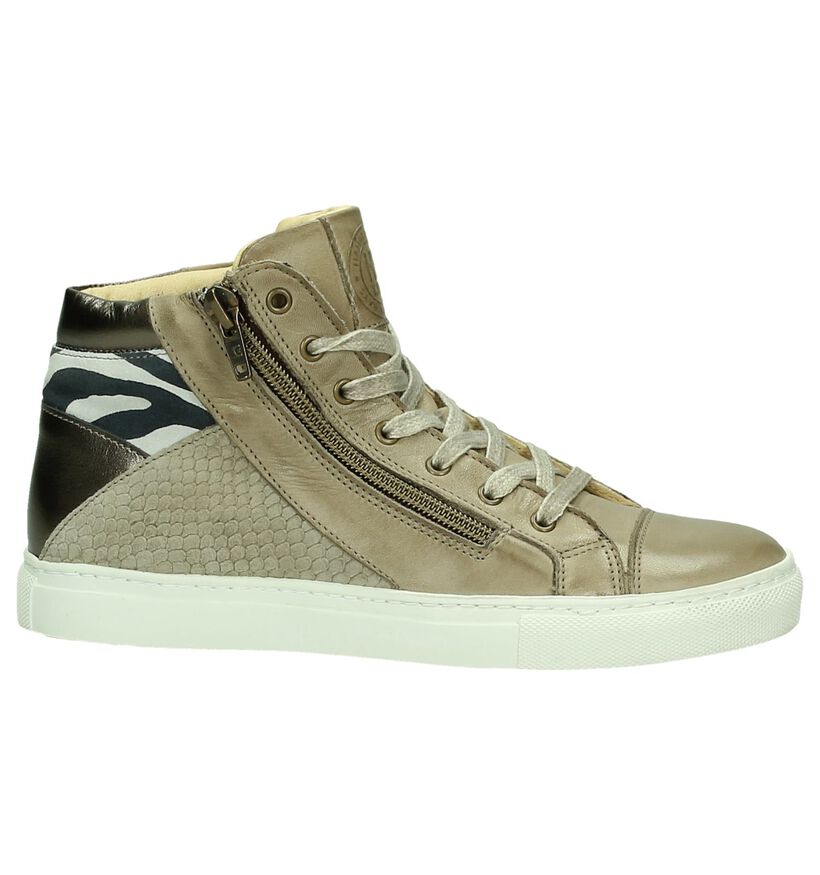 Hoge Sneaker Hampton Bays Taupe met Slangenprint in leer (173035)