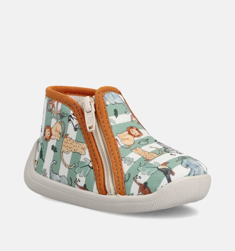 Milo & Mila Zoo Gestreepte Pantoffels Groen voor meisjes, jongens (374921) - geschikt voor steunzolen