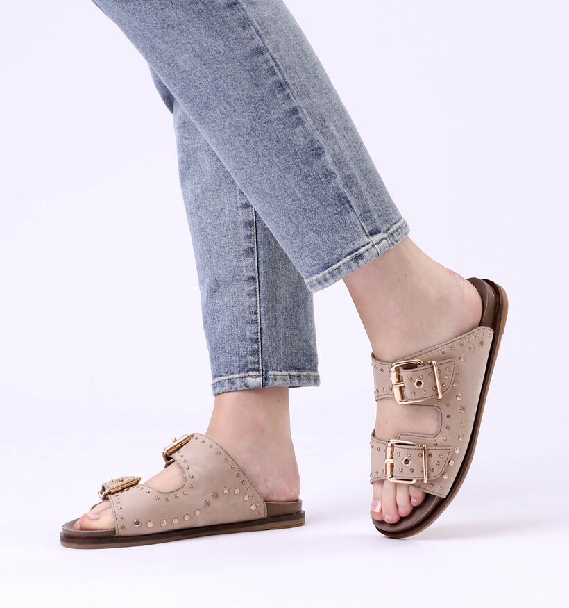 Poelman Nu-pieds plates en Taupe pour femmes (310317)