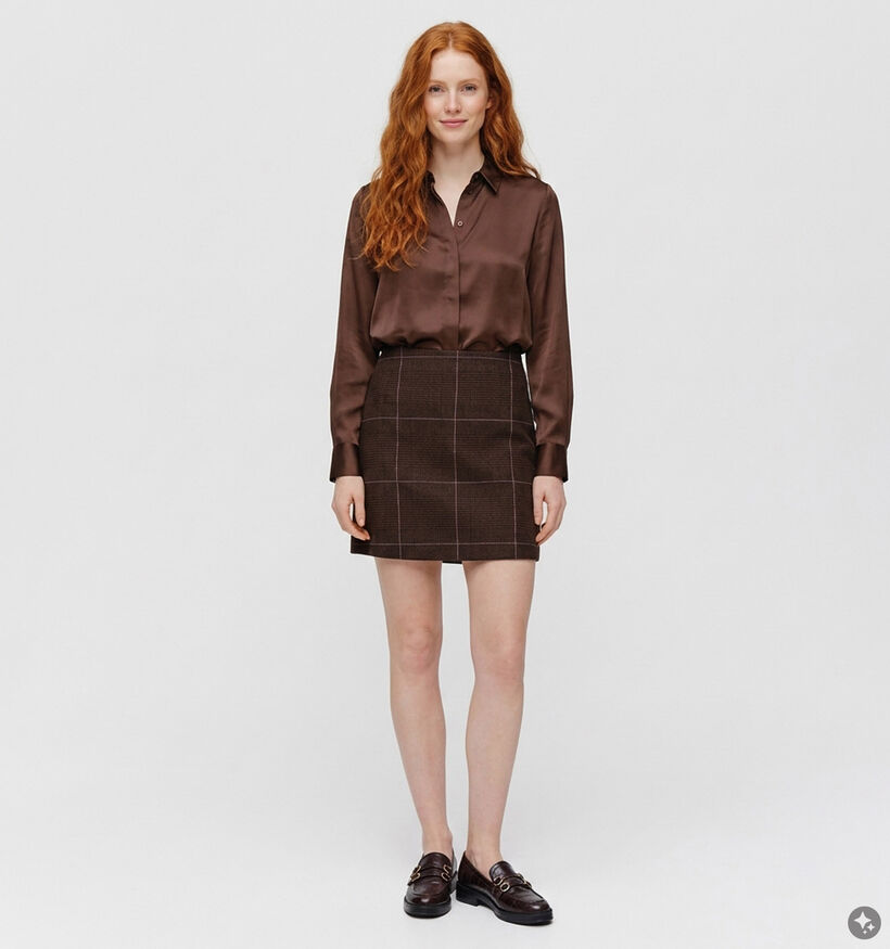 Pieces Amina Geruite Donkerbruine Mini-Rok voor dames (379323)