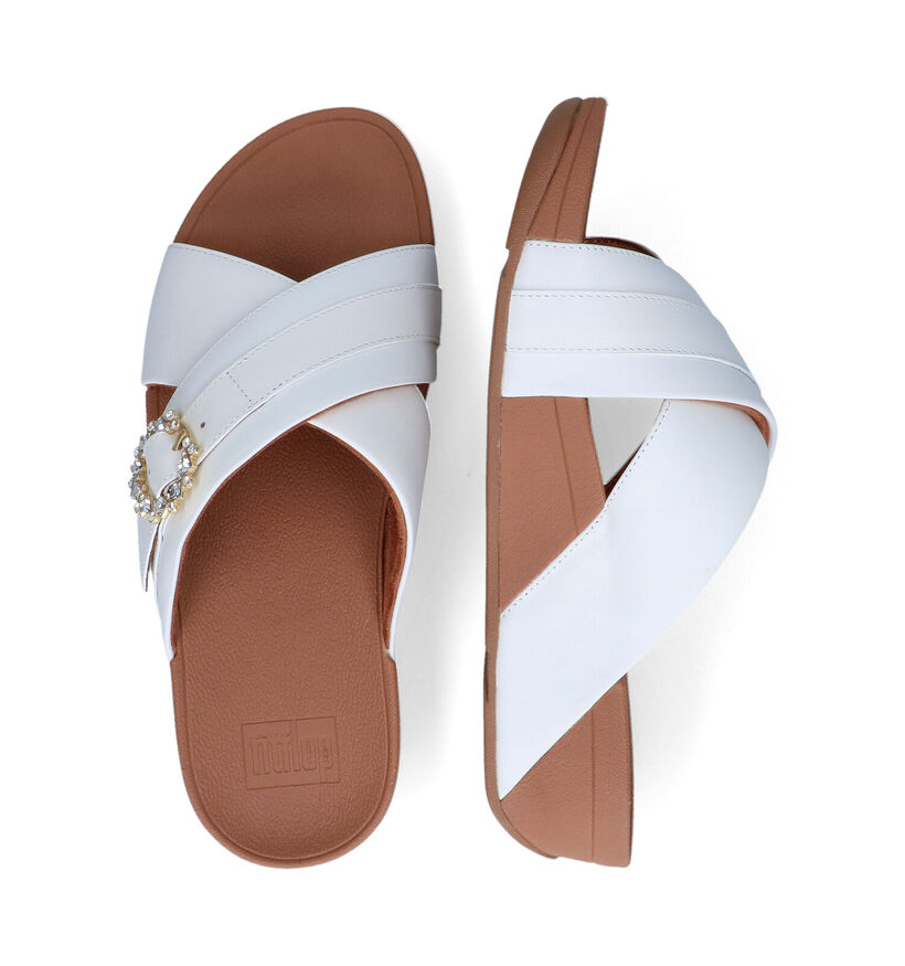 FitFlop Lulu Crystal Buckle Cross Slides Nu-pieds en Beige pour femmes (336985)
