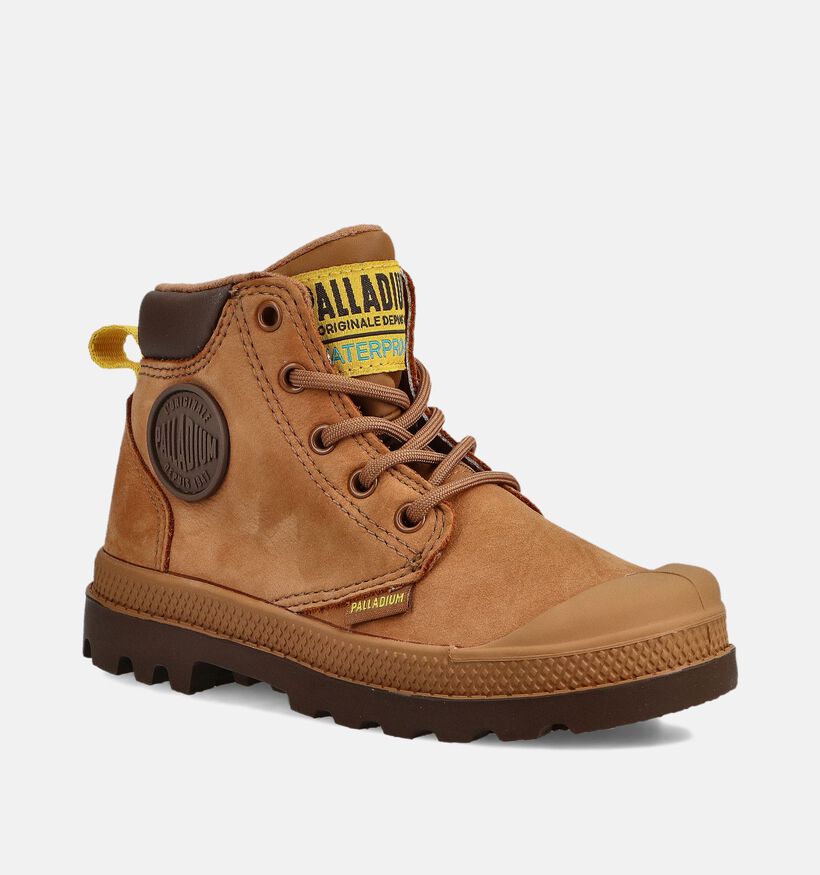 Palladium Pampa HI Cuff Waterproof Boots &agrave; lacets en Cognac pour gar&ccedil;ons (378505) - pour semelles orthop&eacute;diques