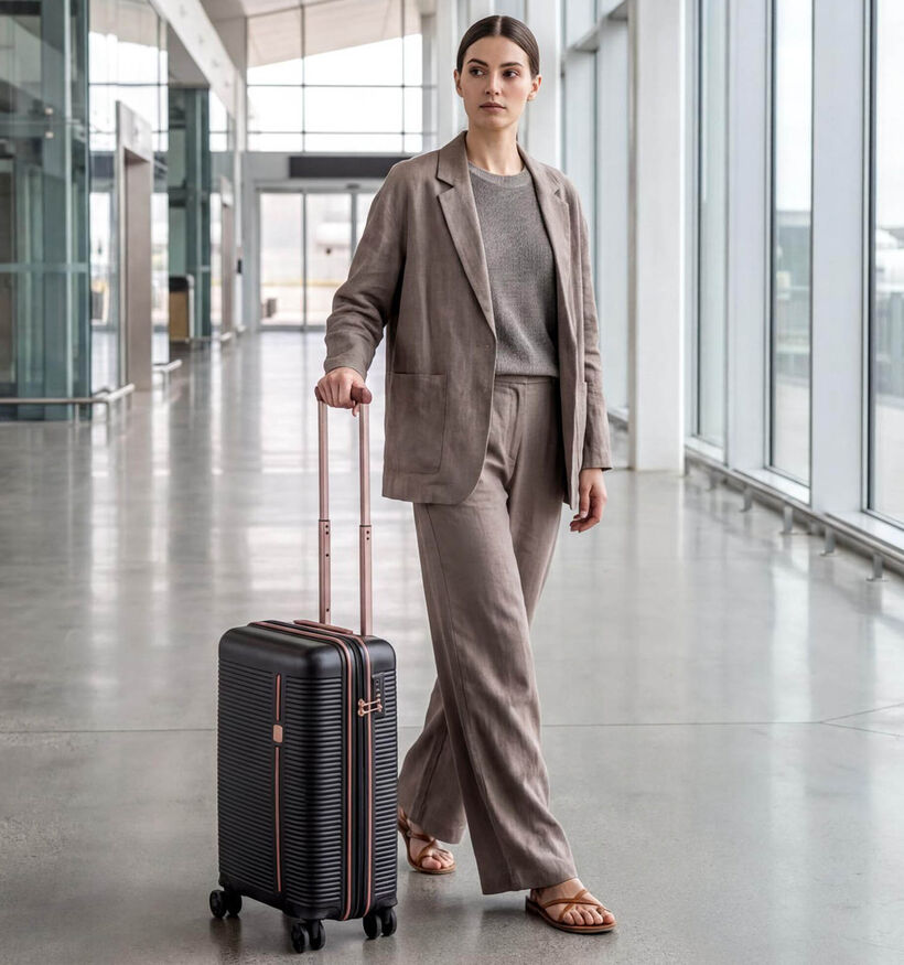Origin Zwarte/Cognac Reiskoffer Handbagage voor dames, heren (376172)