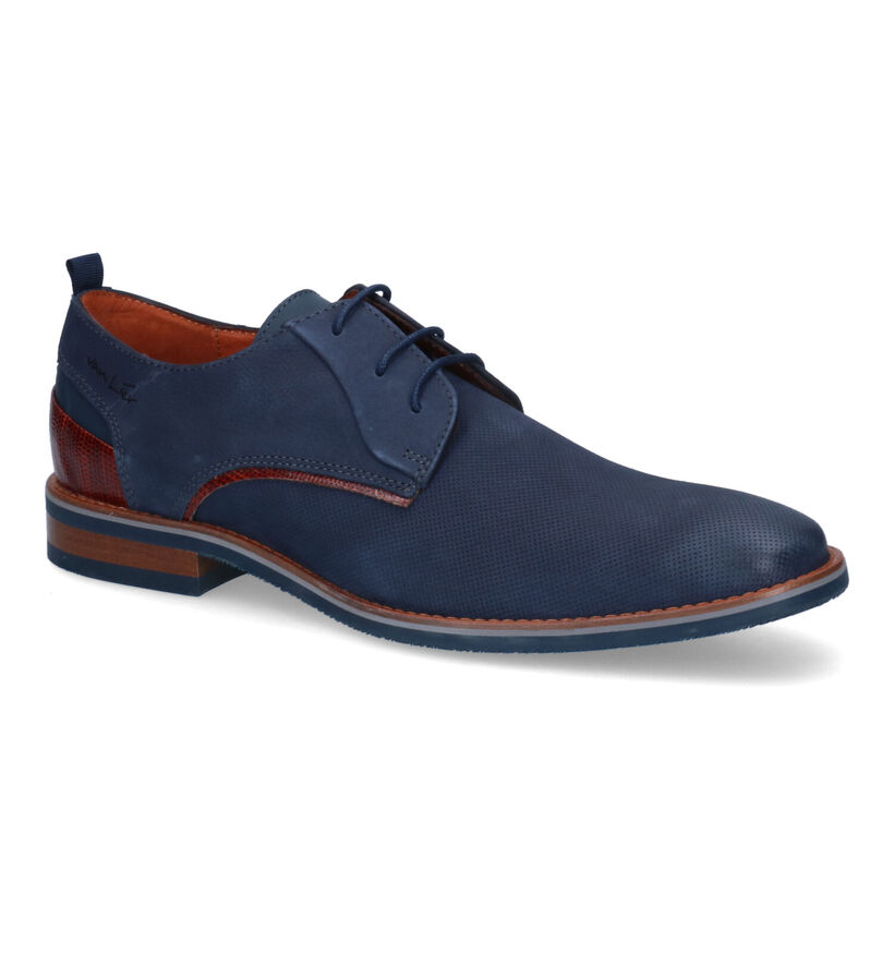 Van Lier Blauwe Geklede Veterschoenen in nubuck (307837)