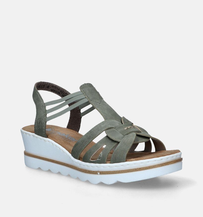 Rieker Sandales talon compensé en Vert Khaki pour femmes (354958)