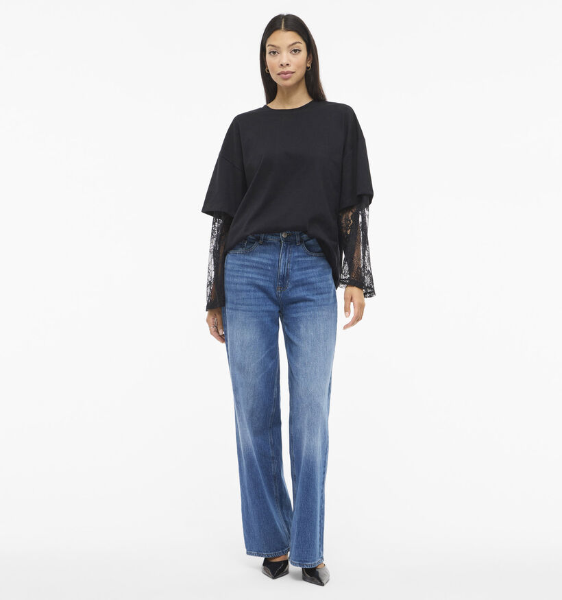 Vila Abia Lace Sleeve T-shirt en Noir pour femmes (369186)