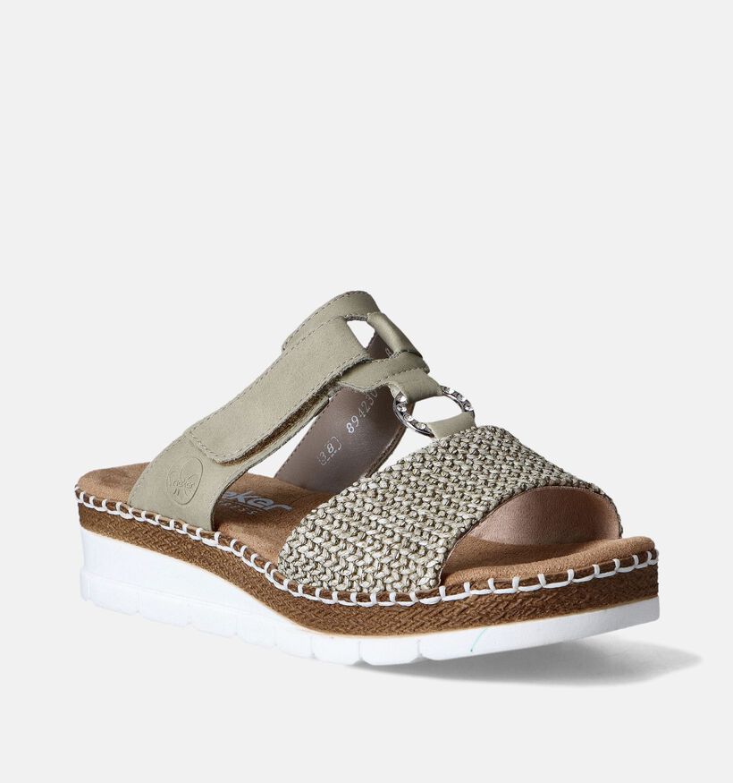 Rieker Nu-pieds talon compensé en Vert Khaki pour femmes (354973)